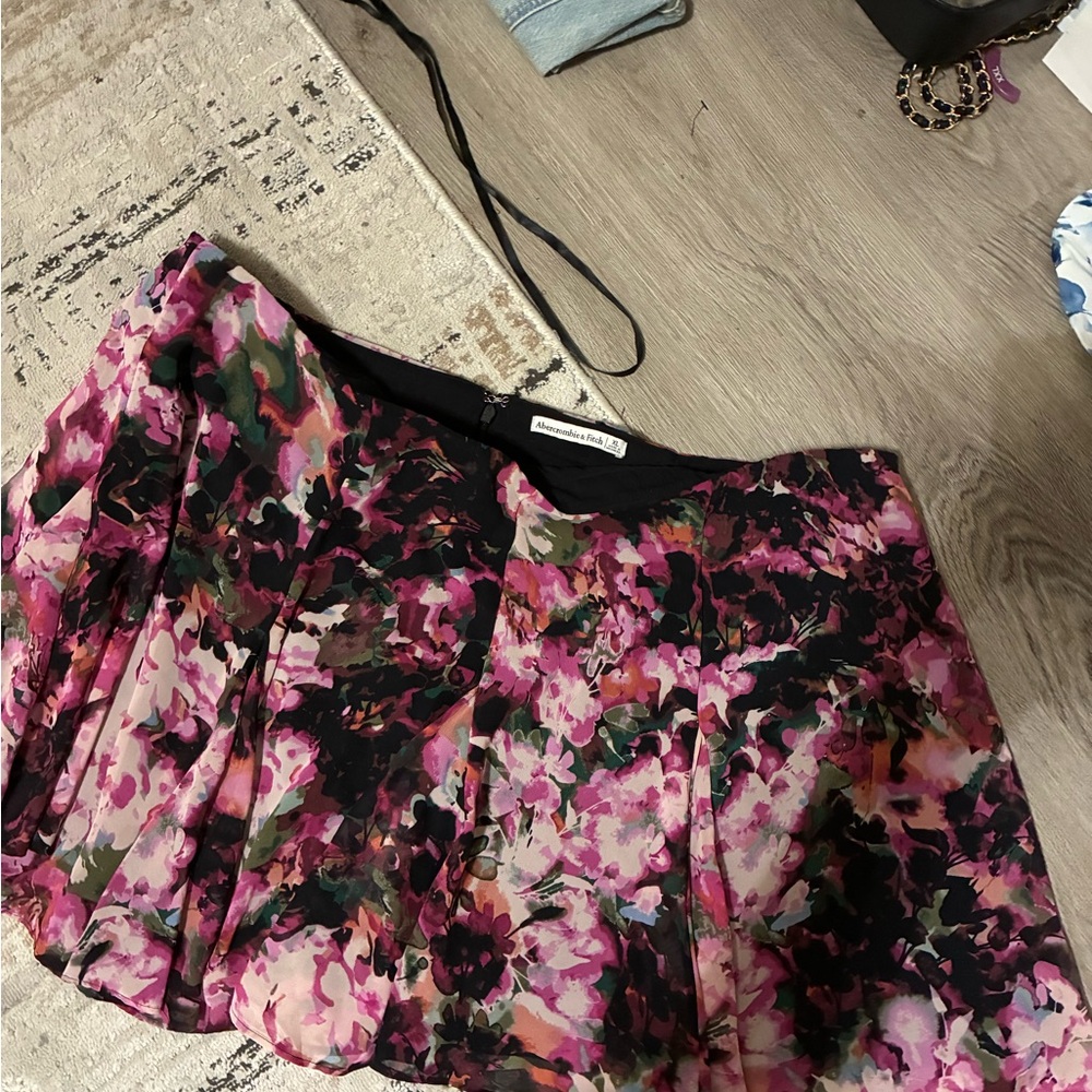 Abercrombie & Fitch Pink and Black Floral Skater Skirt